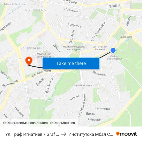 Ⓜ️🎓 Ул. Граф Игнатиев / Graf Ignatiev St. (1913) to Институтска Мбал Св. Иван Рилски map