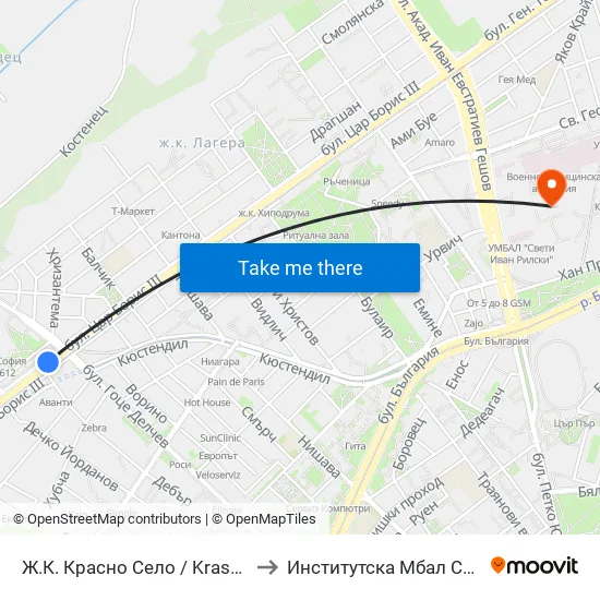 Ⓜ️ Ж.К. Красно Село / Krasno Selo Qr. (0638) to Институтска Мбал Св. Иван Рилски map
