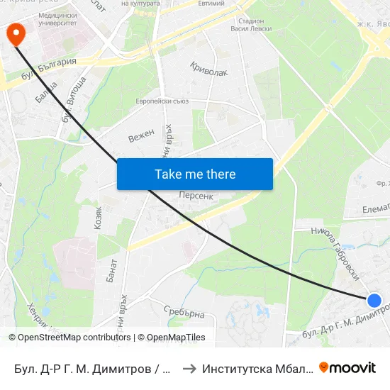 Бул. Д-Р Г. М. Димитров / G. M. Dimitrov Blvd. (0317) to Институтска Мбал Св. Иван Рилски map