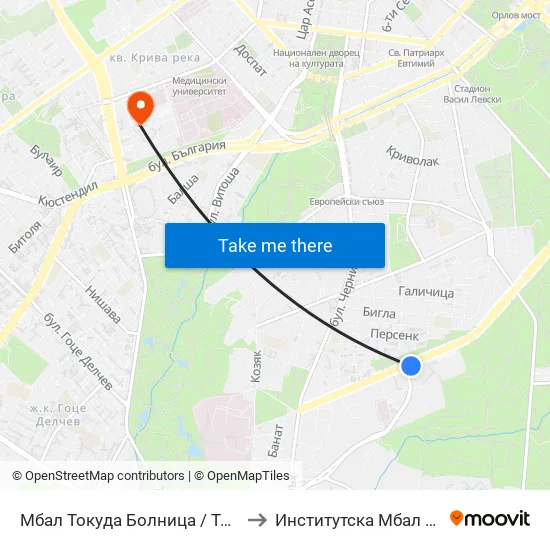 Мбал Токуда Болница / Tokuda Hospital (0206) to Институтска Мбал Св. Иван Рилски map