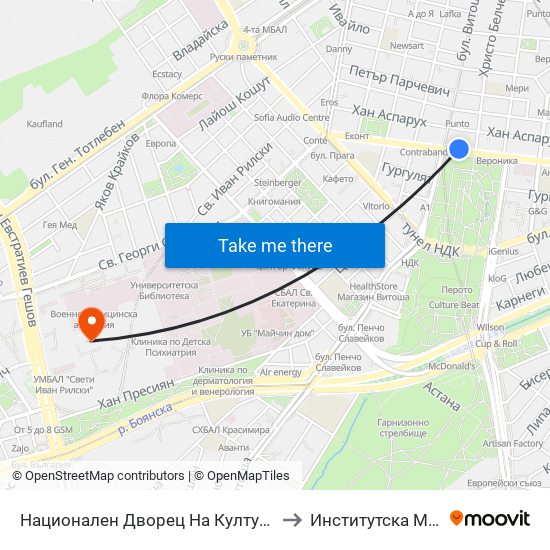 Национален Дворец На Културата / National Palace Of Culture (1136) to Институтска Мбал Св. Иван Рилски map