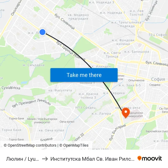 Люлин / Lyulin to Институтска Мбал Св. Иван Рилски map