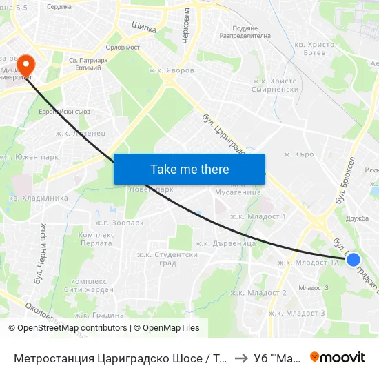 Ⓜ️ Метростанция Цариградско Шосе / Tsarigradsko Shosse Metro Station (1016) to Уб ""Майчин Дом"" map