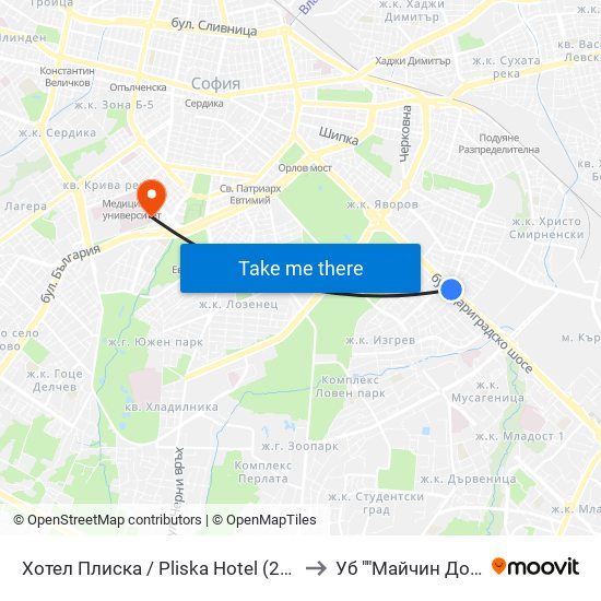 Хотел Плиска / Pliska Hotel (2326) to Уб ""Майчин Дом"" map