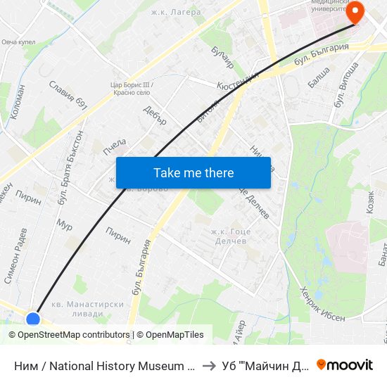 Ним / National History Museum (1464) to Уб ""Майчин Дом"" map
