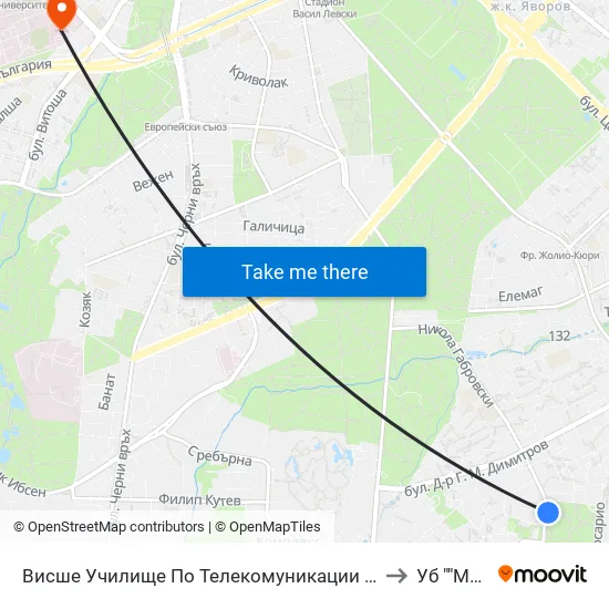 Висше Училище По Телекомуникации / University Of Telecommunications And Post (1397) to Уб ""Майчин Дом"" map