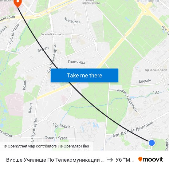 Висше Училище По Телекомуникации / University Of Telecommunications And Post (1396) to Уб ""Майчин Дом"" map