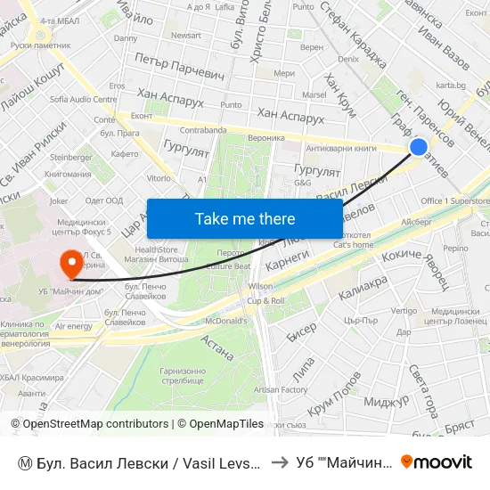 Ⓜ️ Бул. Васил Левски / Vasil Levski Blvd. (0299) to Уб ""Майчин Дом"" map