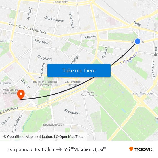 Театрална / Teatralna to Уб ""Майчин Дом"" map