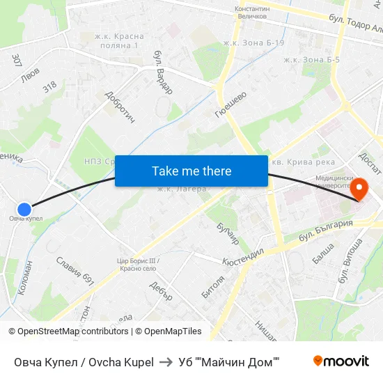 Овча Купел / Ovcha Kupel to Уб ""Майчин Дом"" map