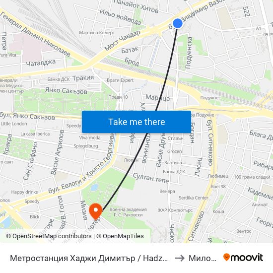 Метростанция Хаджи Димитър / Hadzhi Dimitar Metro Station (0303) to Милосърдие map