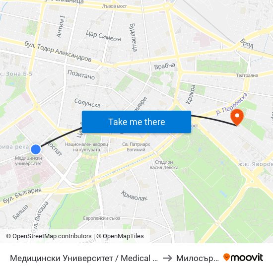 Медицински Университет / Medical University to Милосърдие map