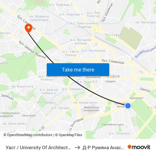 Уасг / University Of Architecture (0387) to Д-Р Румяна Анастасова map