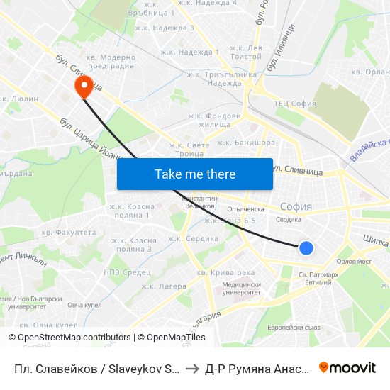 Пл. Славейков / Slaveykov Sq. (1908) to Д-Р Румяна Анастасова map