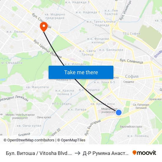 Бул. Витоша / Vitosha Blvd. (0302) to Д-Р Румяна Анастасова map