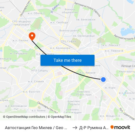 Автостанция Гео Милев / Geo Milev Bus Station (0052) to Д-Р Румяна Анастасова map