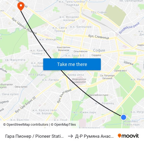 Гара Пионер / Pioneer Station (0465) to Д-Р Румяна Анастасова map