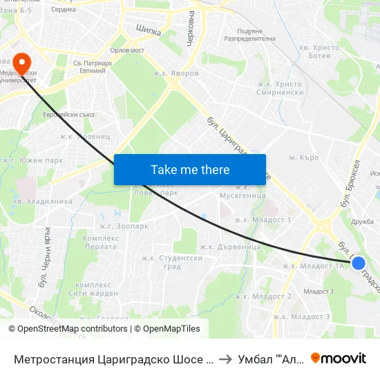 Ⓜ️ Метростанция Цариградско Шосе / Tsarigradsko Shosse Metro Station (1016) to Умбал ""Александровска"" map