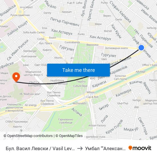 Бул. Васил Левски / Vasil Levski Blvd. (0299) to Умбал ""Александровска"" map