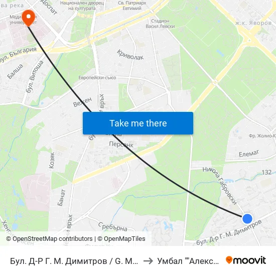 Бул. Д-Р Г. М. Димитров / G. M. Dimitrov Blvd. (0317) to Умбал ""Александровска"" map