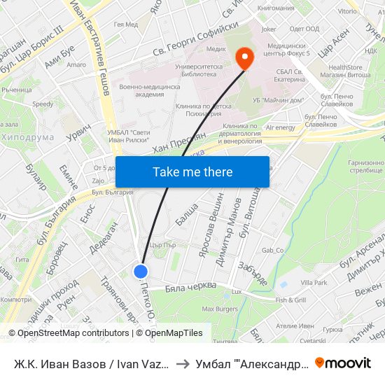 Ж.К. Иван Вазов / Ivan Vazov (0626) to Умбал ""Александровска"" map