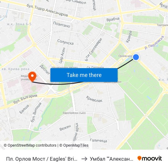 Пл. Орлов Мост / Eagles' Bridge Sq. (1288) to Умбал ""Александровска"" map