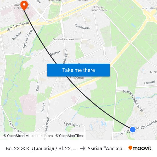 Бл. 22 Ж.К. Дианабад / Bl. 22, Dianabad Qr. (0124) to Умбал ""Александровска"" map