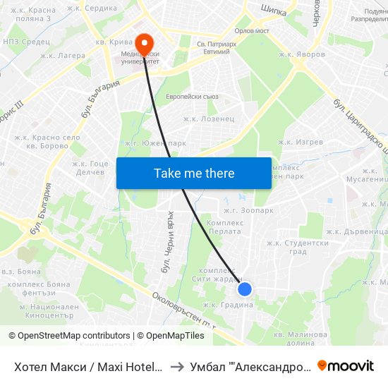 Хотел Макси / Maxi Hotel (2321) to Умбал ""Александровска"" map