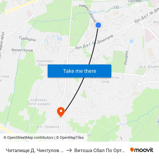 Читалище Д. Чинтулов / D. Chintulov Library (2365) to Витоша Сбал По Ортопедия И Травматология map