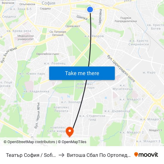 Театър София / Sofia Theatre (1727) to Витоша Сбал По Ортопедия И Травматология map