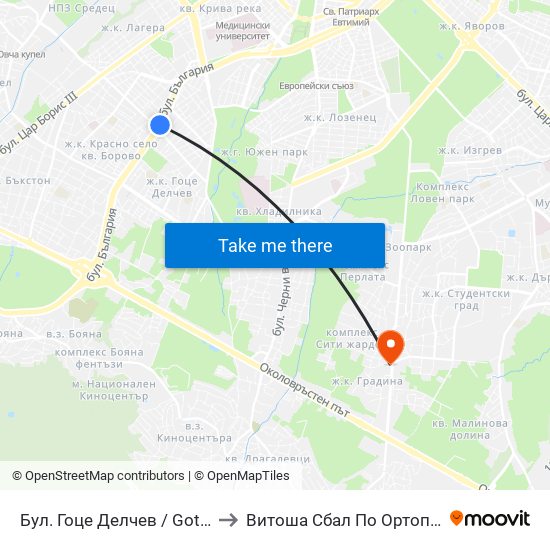 Бул. Гоце Делчев / Gotse Delchev Blvd. (0313) to Витоша Сбал По Ортопедия И Травматология map