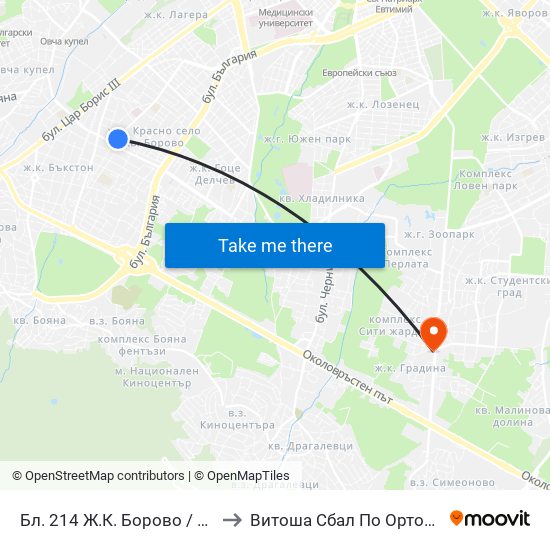 Бл. 214 Ж.К. Борово / Bl. 214, Borovo Qr. (0164) to Витоша Сбал По Ортопедия И Травматология map