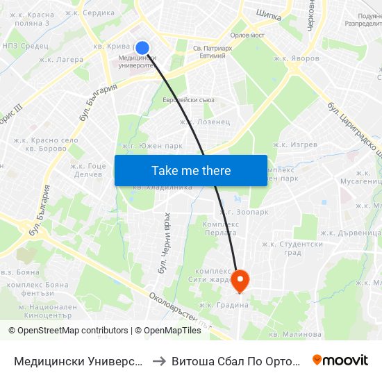 Медицински Университет / Medical University to Витоша Сбал По Ортопедия И Травматология map