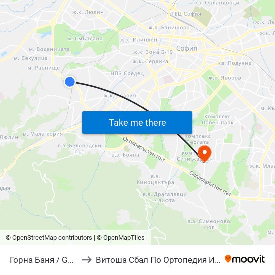 Горна Баня / Gorna Banya to Витоша Сбал По Ортопедия И Травматология map