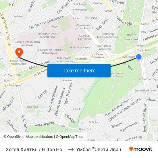 Хотел Хилтън / Hilton Hotel (0397) to Умбал ""Свети Иван Рилски"" map