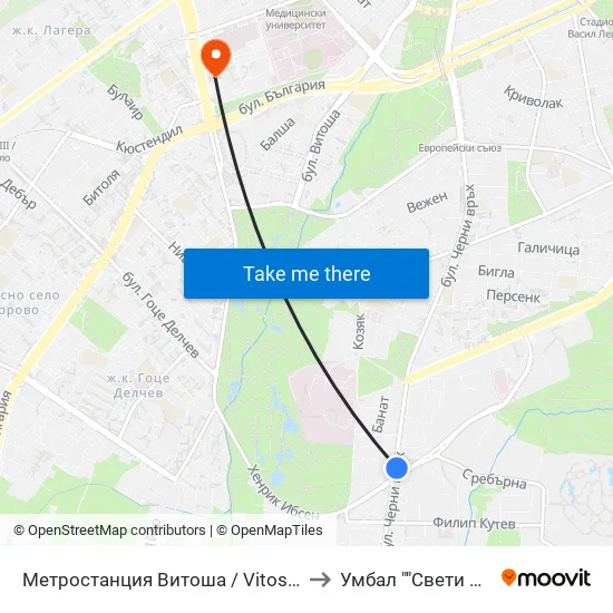 Ⓜ️ Метростанция Витоша / Vitosha Metro Station (2654) to Умбал ""Свети Иван Рилски"" map