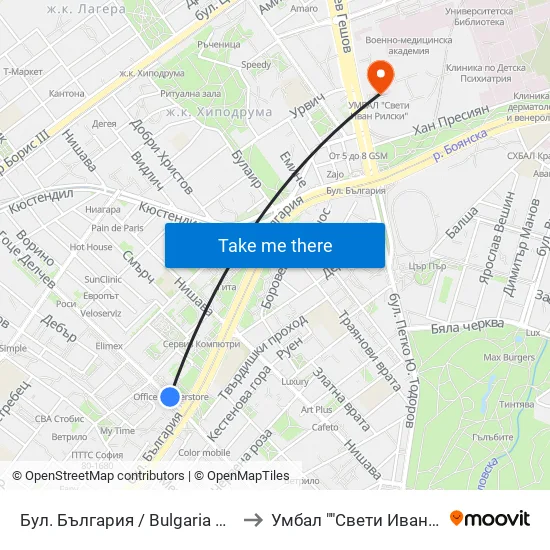 Бул. България / Bulgaria Blvd. (0290) to Умбал ""Свети Иван Рилски"" map