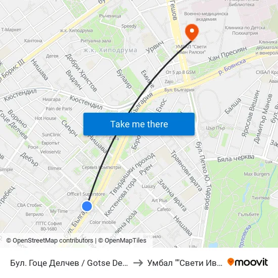Бул. Гоце Делчев / Gotse Delchev Blvd. (0308) to Умбал ""Свети Иван Рилски"" map