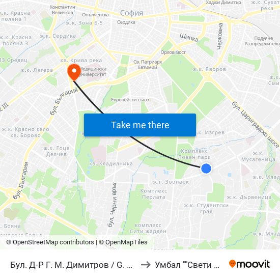 Бул. Д-Р Г. М. Димитров / G. M. Dimitrov Blvd. (0317) to Умбал ""Свети Иван Рилски"" map