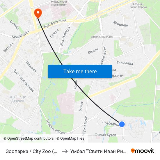 Зоопарка / City Zoo (2764) to Умбал ""Свети Иван Рилски"" map