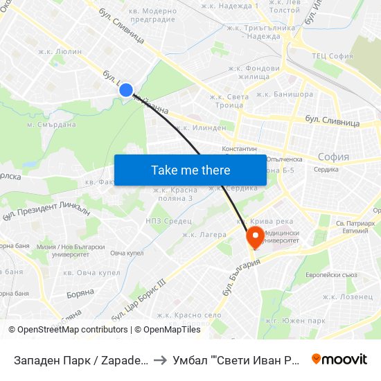 Западен Парк / Zapaden Park to Умбал ""Свети Иван Рилски"" map