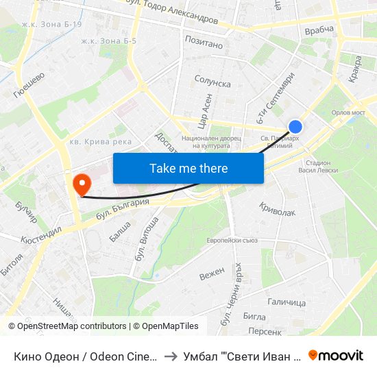 Кино Одеон / Odeon Cinema (0927) to Умбал ""Свети Иван Рилски"" map