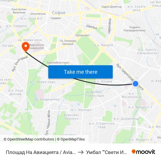 Площад На Авиацията / Aviation Square (1257) to Умбал ""Свети Иван Рилски"" map