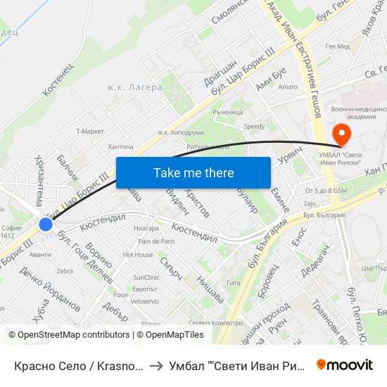 Красно Село / Krasno Selo to Умбал ""Свети Иван Рилски"" map