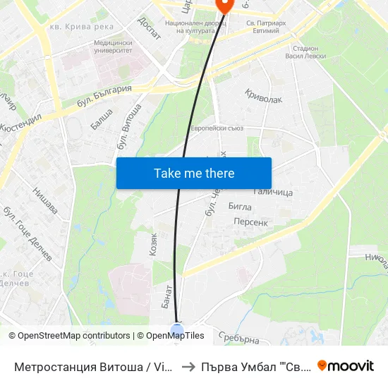 Ⓜ️ Метростанция Витоша / Vitosha Metro Station (2654) to Първа Умбал ""Св. Йоан Кръстител"" map