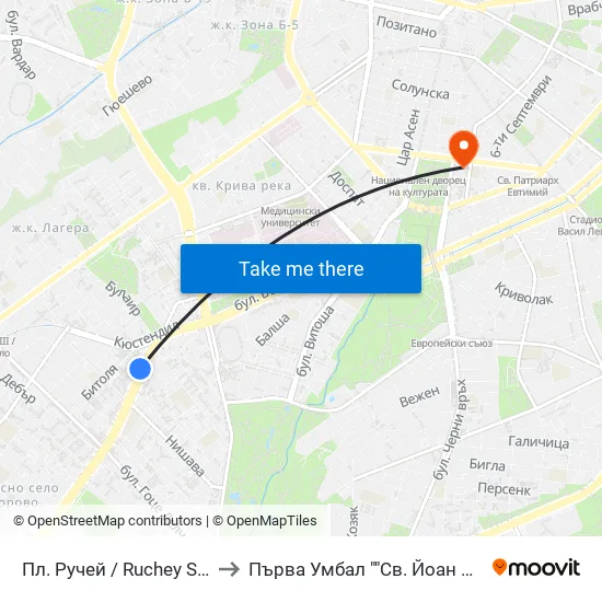Пл. Ручей / Ruchey Sq. (1306) to Първа Умбал ""Св. Йоан Кръстител"" map