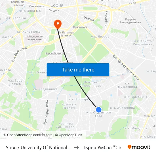 🎓 Унсс / University Of National And World Economy (1691) to Първа Умбал ""Св. Йоан Кръстител"" map