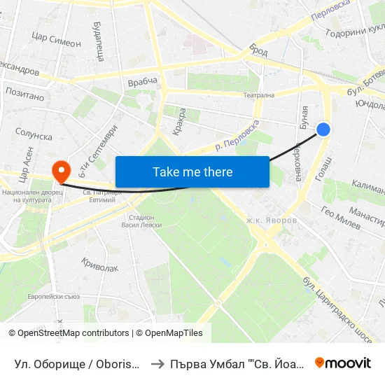 Ул. Оборище / Oborishte St. (2074) to Първа Умбал ""Св. Йоан Кръстител"" map