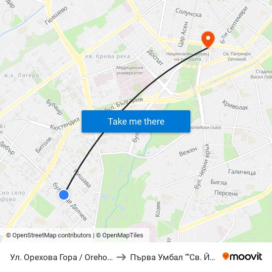 Ул. Орехова Гора / Orehova Gora St. (2089) to Първа Умбал ""Св. Йоан Кръстител"" map