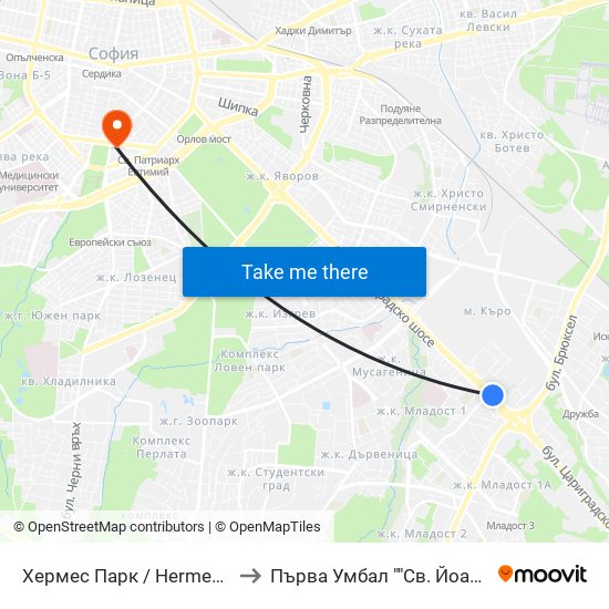 Хермес Парк / Hermes Park (2593) to Първа Умбал ""Св. Йоан Кръстител"" map